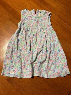 Girls' Sleeveless Flamingo Print Cotton Dress - Pink & Green